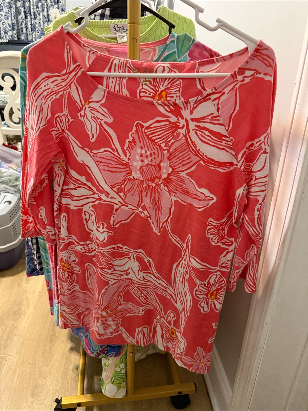 Lilly Pulitzer Coral and White Floral Boatneck Tunic